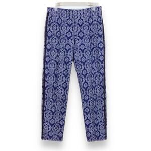 Q MACK Navy Brocade Tuxedo Stripe Straight Leg Pants size 6